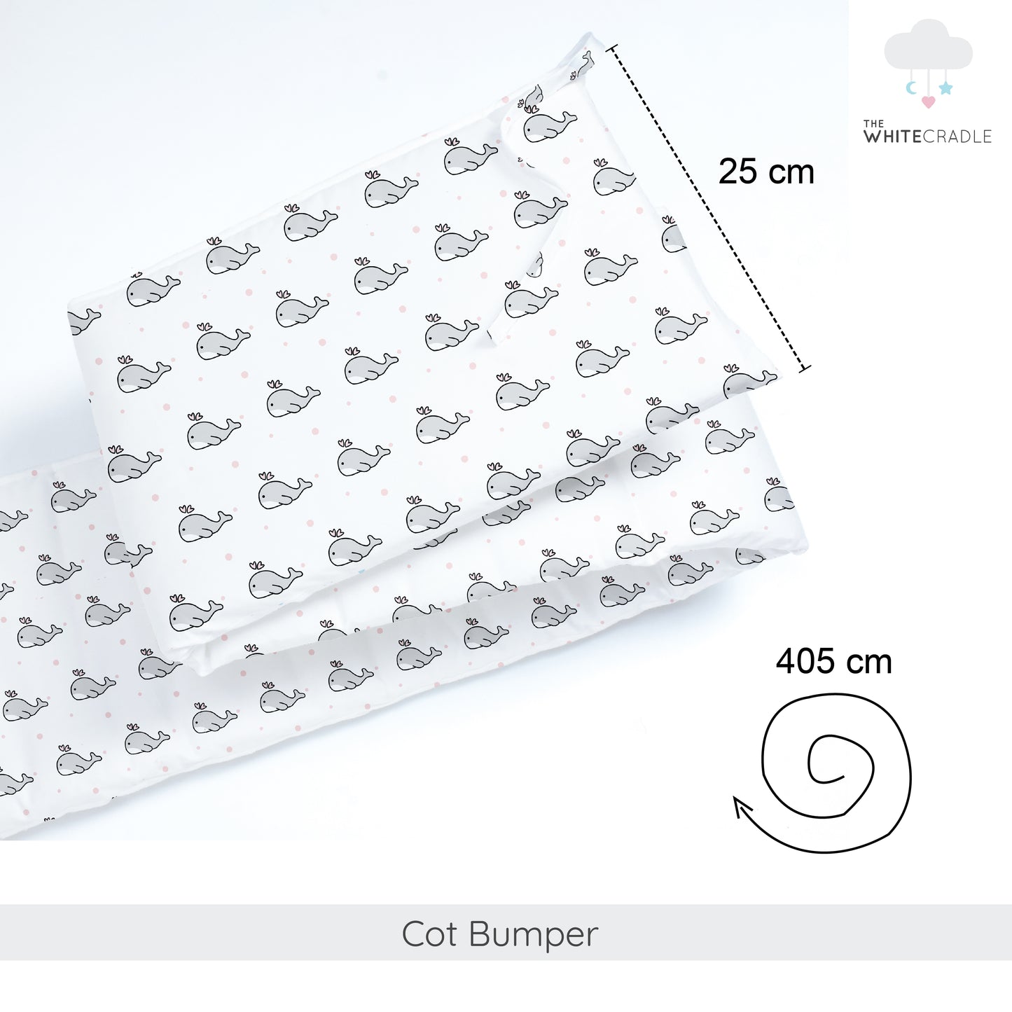 Grey Whale with Pink Dots Cot Bumper