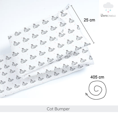 Grey Whale with Pink Dots Cot Bumper