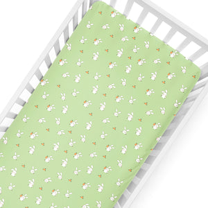 White And Green Bunny Crib Sheets 2 Pcs