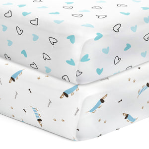 Blue Hearts & Blue Poodle Crib Sheets 1 Pcs