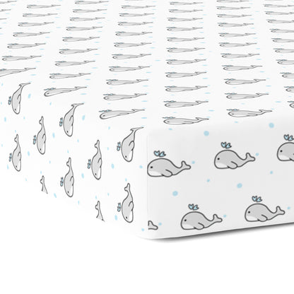 Grey Whale with Blue Dots Crib Sheets 1 Pcs