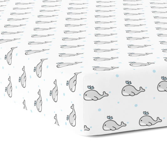 Grey Whale with Blue Dots Crib Sheets 1 Pcs