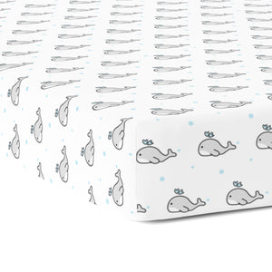 Grey Whale with Blue Dots Crib Sheets 1 Pcs