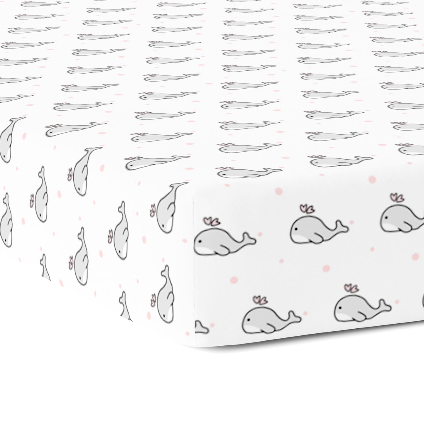 Grey Whale with Pink Dots Crib Sheets 1 Pcs