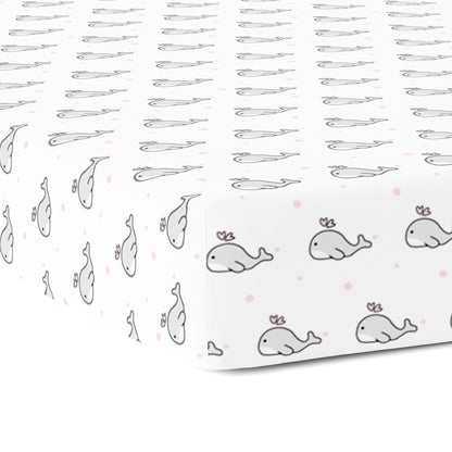 Grey Whale with Pink Dots Crib Sheets 1 Pcs