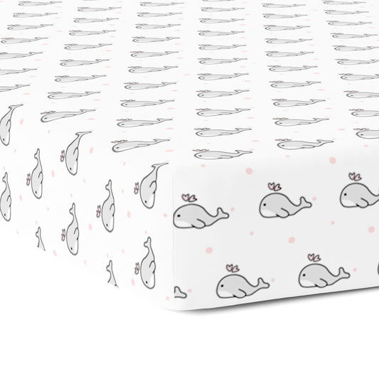 Grey Whale with Pink Dots Crib Sheets 1 Pcs