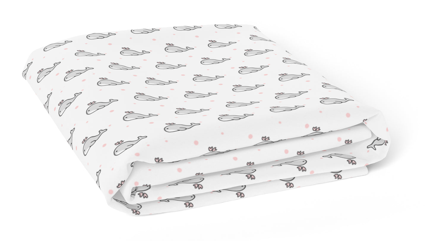 Grey Whale with Pink Dots Crib Sheets 1 Pcs