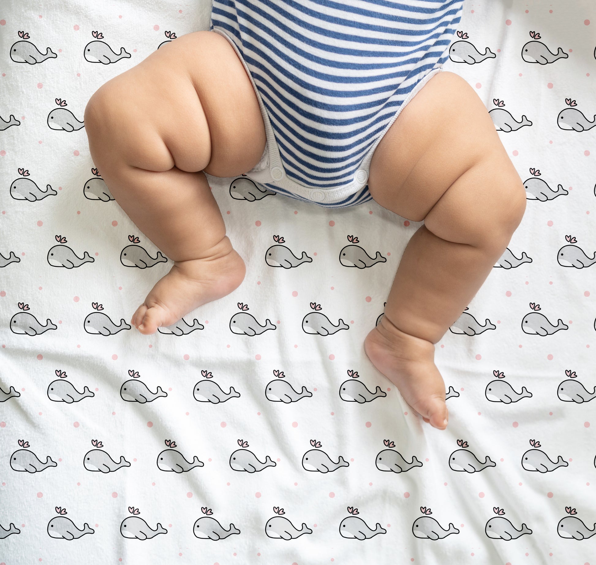 Grey Whale with Pink Dots Crib Sheets 1 Pcs