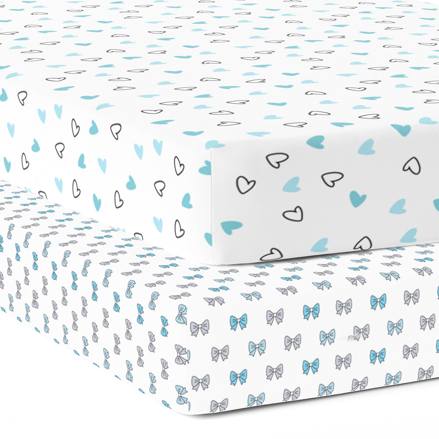 Blue Hearts and Bows Crib Sheets 2 Pcs