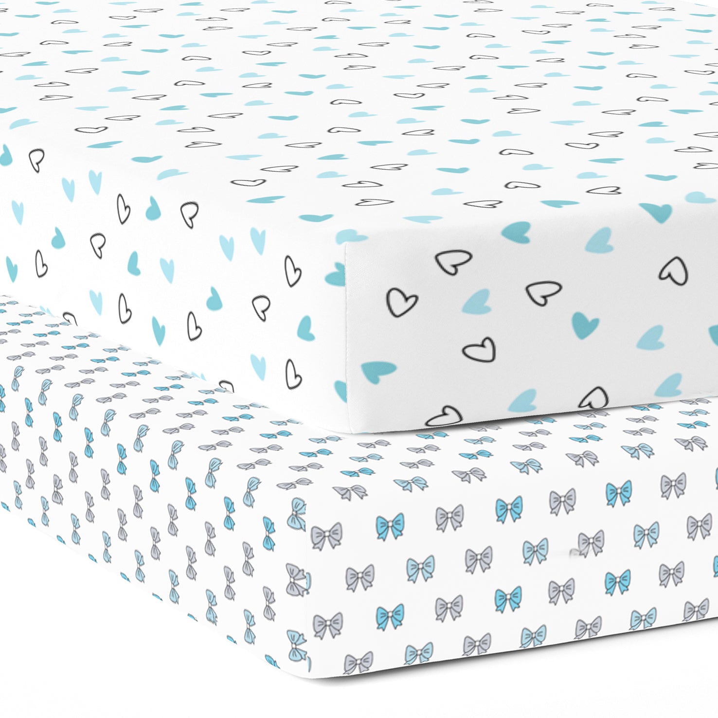 Blue Hearts and Bows Crib Sheets 2 Pcs