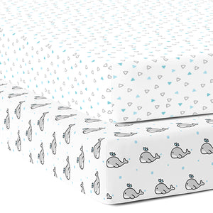 Blue Whale and Triangles Crib Sheets 2 Pcs