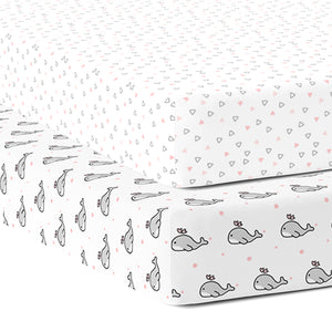 Pink Whale and Triangle Crib Sheets 2 Pcs