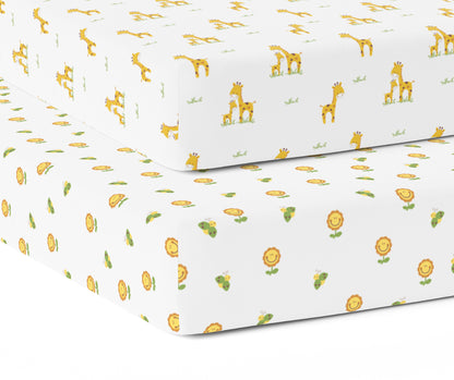 Giraffe and Flower Crib Sheets 2 Pcs