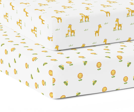 Giraffe and Flower Crib Sheets 2 Pcs