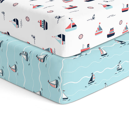 Yacht and Yacht Blotch Crib Sheets 2 Pcs