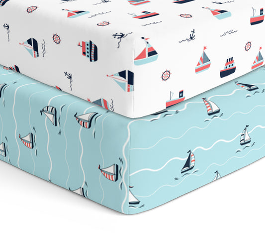 Yacht and Yacht Blotch Crib Sheets 2 Pcs