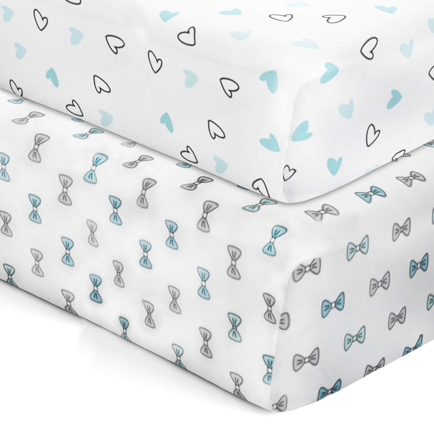 Blue Hearts and Bows Crib Sheets 2 Pcs