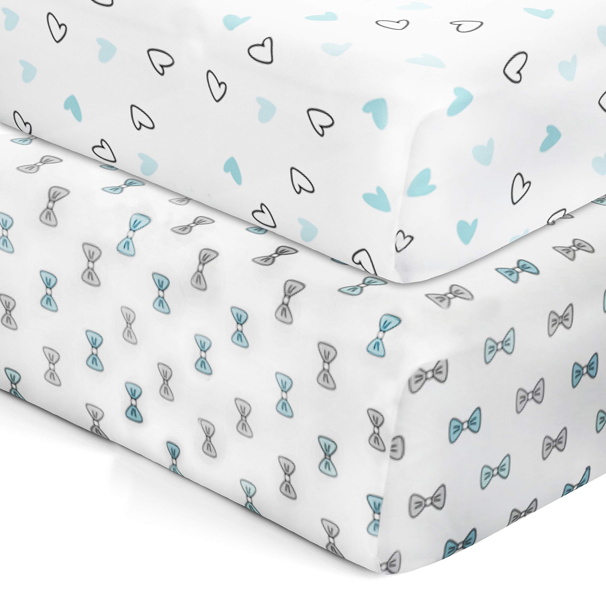 Blue Hearts and Bows Crib Sheets 2 Pcs