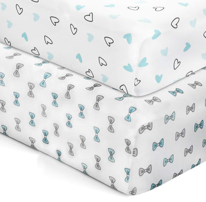 Blue Hearts and Bows Crib Sheets 2 Pcs