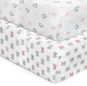 Pink Hearts and Bows Crib Sheets 2 Pcs