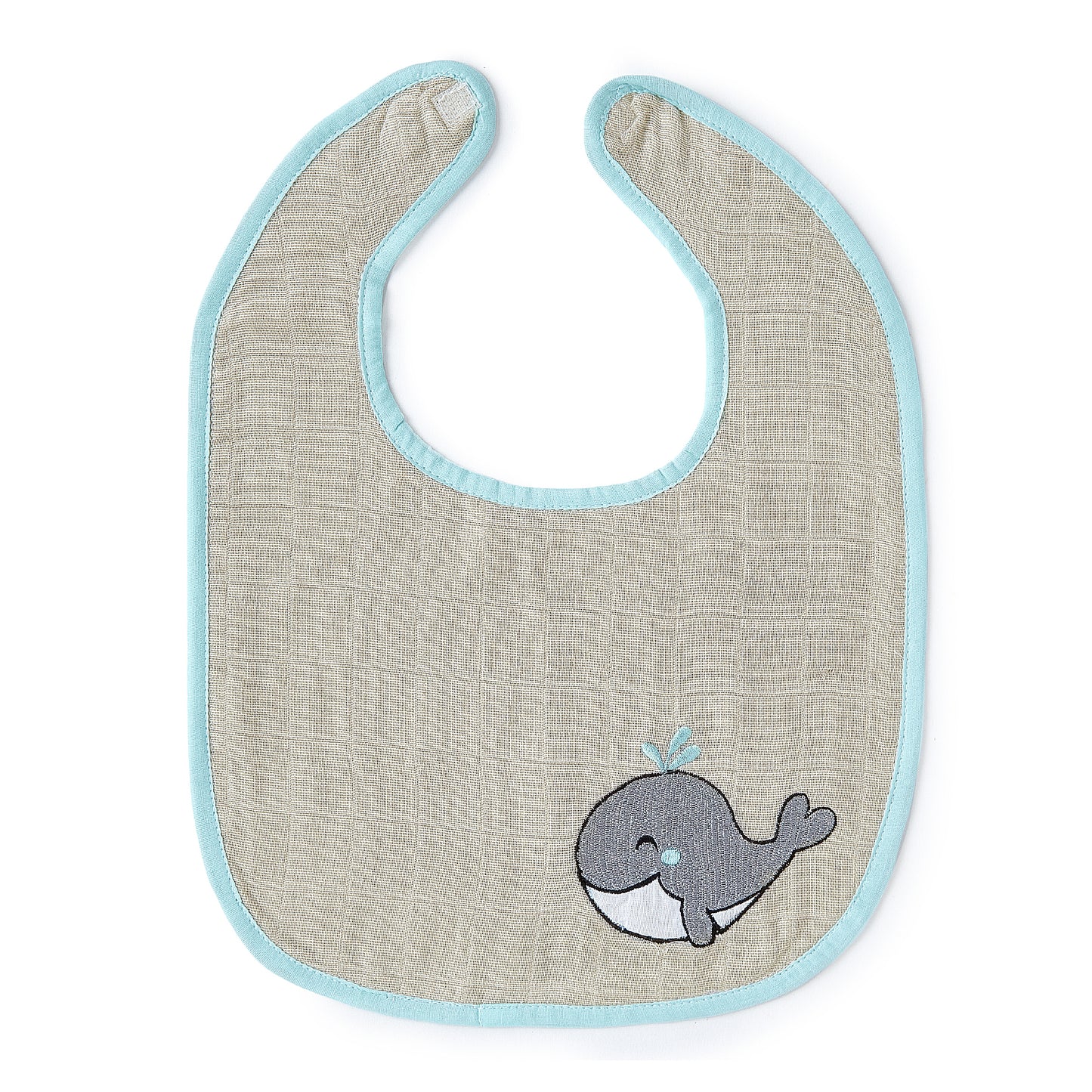 Blue Whale And Solid Blue Embroidery Feeding Bibs And Burp 2 Pcs