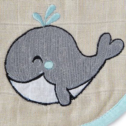 Blue Whale And Solid Blue Embroidery Feeding Bibs And Burp 2 Pcs