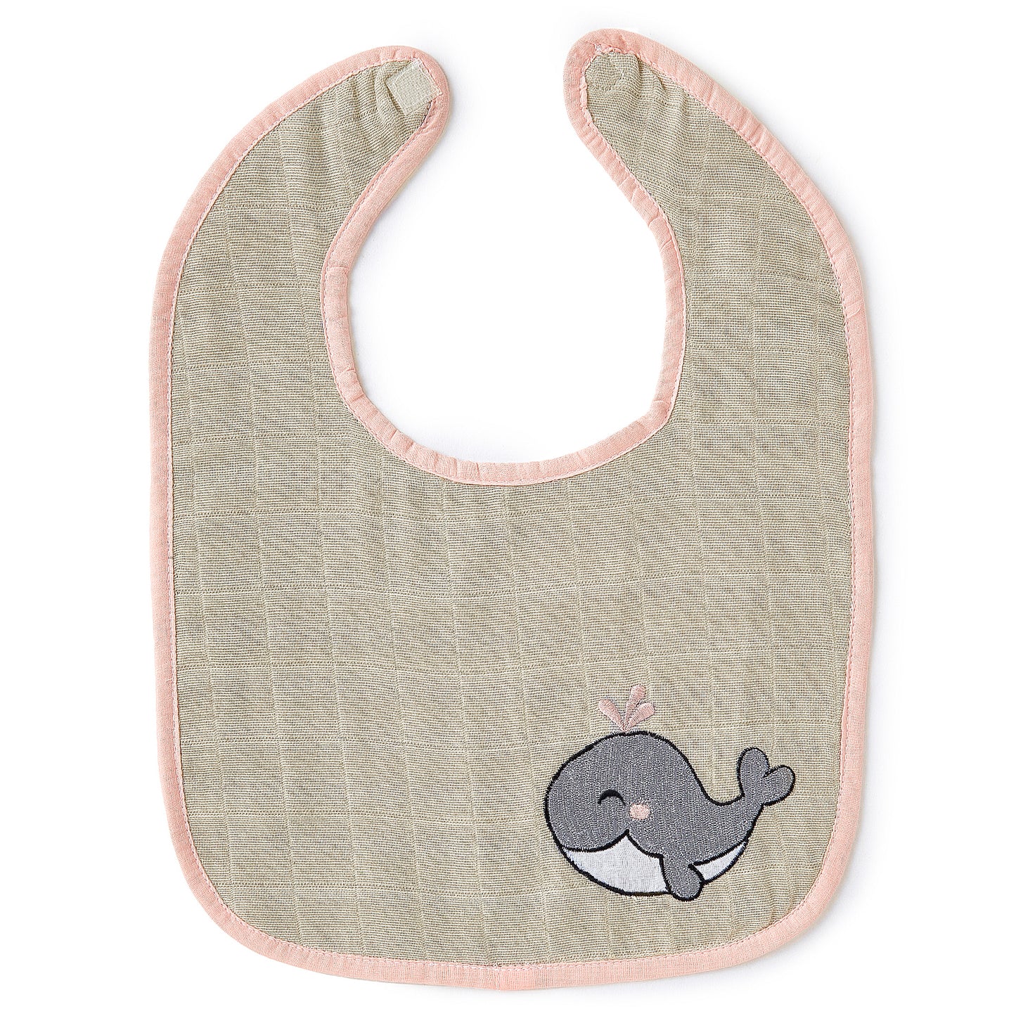 Pink Whale And Solid Pink Embroidery Feeding Bibs And Burp 2 Pcs