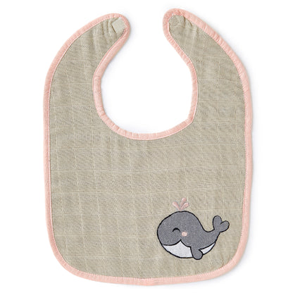 Pink Whale And Solid Pink Embroidery Feeding Bibs And Burp 2 Pcs