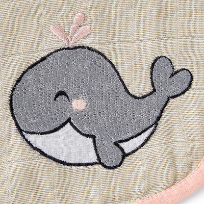 Pink Whale And Solid Pink Embroidery Feeding Bibs And Burp 2 Pcs