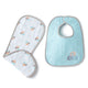 Blue Alphabets Embroidery Feeding Bibs And Burp 2 Pcs