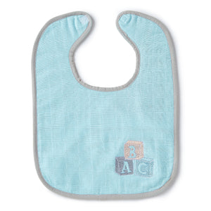 Blue Alphabets Embroidery Feeding Bibs And Burp 2 Pcs