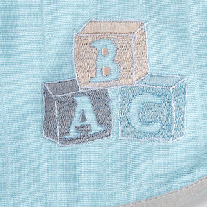 Blue Alphabets Embroidery Feeding Bibs And Burp 2 Pcs