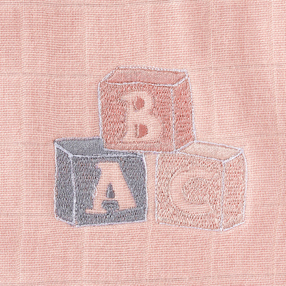 Pink Alphabets Embroidery Feeding Bibs And Burp 2 Pcs