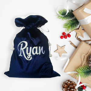 Velvet Santa Gift Bag with Personalization