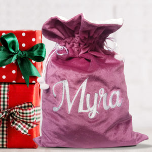 Velvet Santa Gift Bag with Personalization