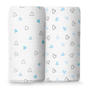 Blue Hearts & Triangles Swaddles 2 Pcs