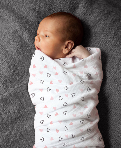 Pink Hearts & Triangles Swaddles 2 Pcs