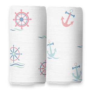 Anchor and Shipwheel Design Swaddles 2 Pcs