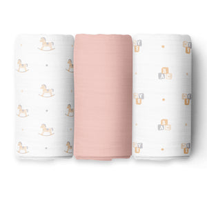 Pink Bear 3 Design Girls Baby Swaddles
