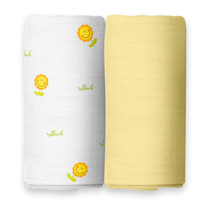 Sunflower and Solid Yellow Swaddles 2 Pcs