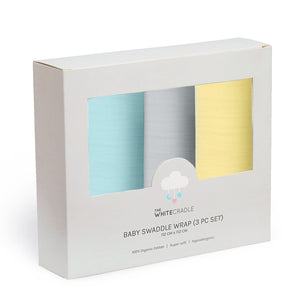 Solid Set- Blue, Grey And Yellow Design Swaddles 3 Pcs