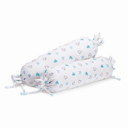 Blue Hearts Bolster  Pillow Set 1 Pcs