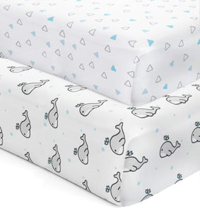 Blue Whale and Triangles Crib Sheets 2 Pcs