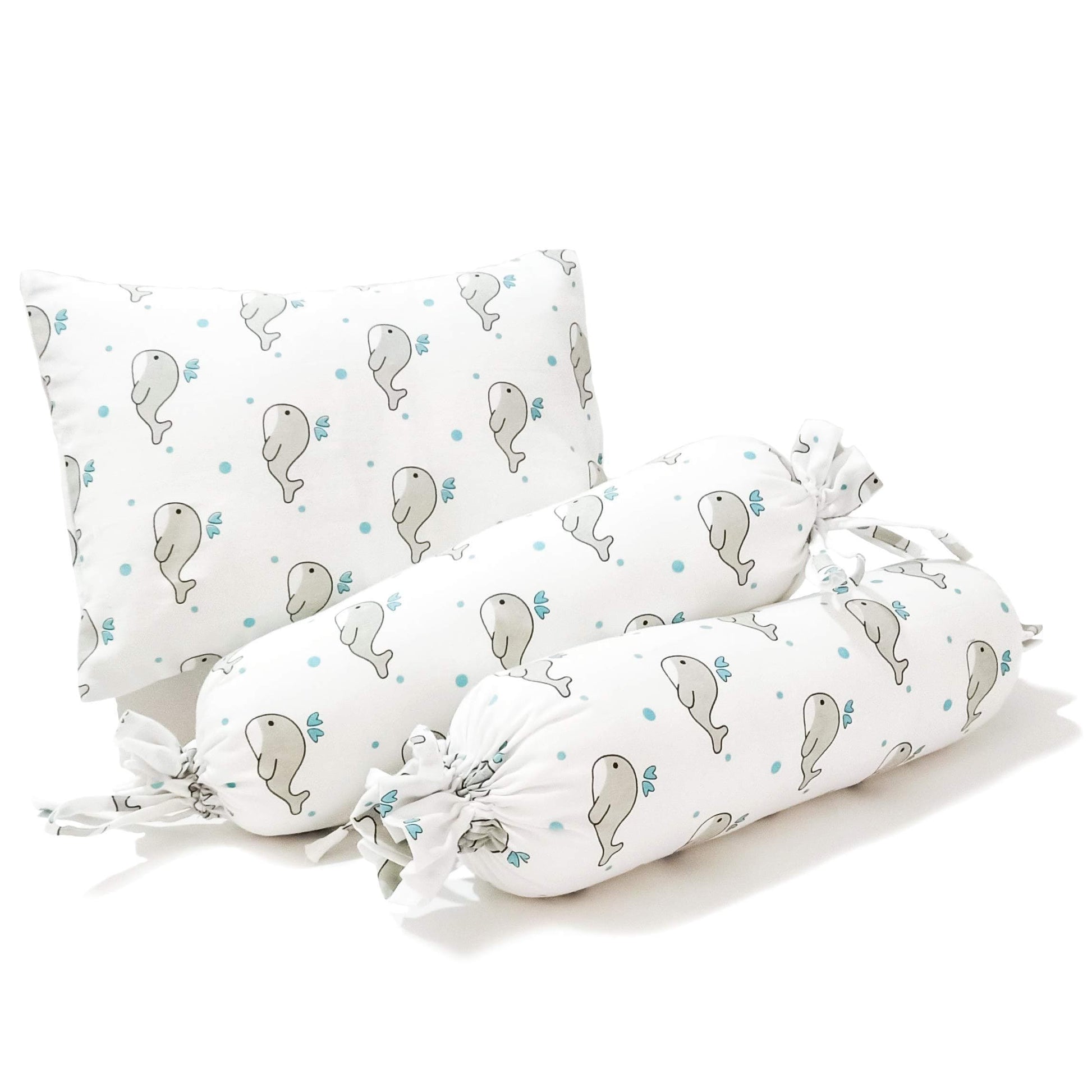 Grey Whale with Blue Dots Bolster  Pillow Set 1 Pcs