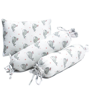 Grey Whale with Pink Dots Bolster  Pillow Set 1 Pcs