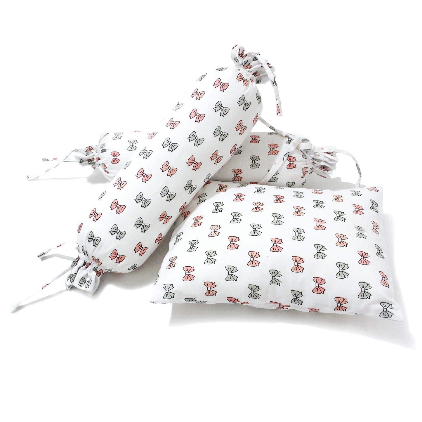 Pink Bow Bolster  Pillow Set 1 Pcs