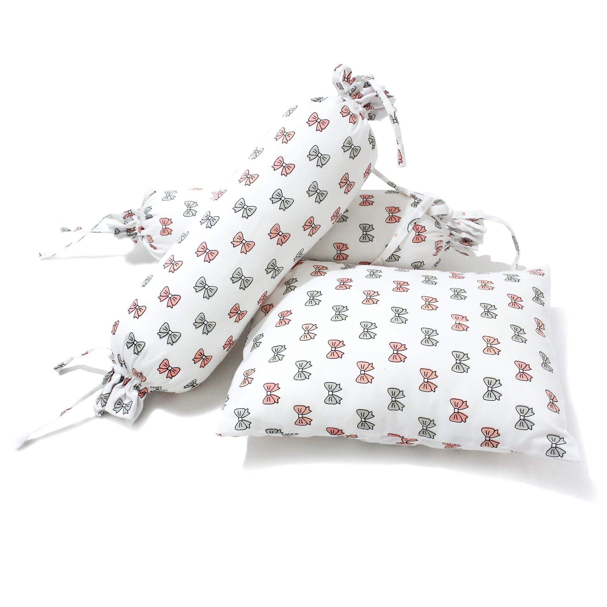 Pink Bow Bolster  Pillow Set 1 Pcs