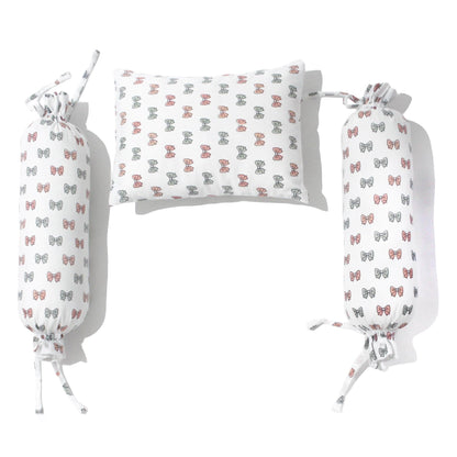 Pink Bow Bolster  Pillow Set 1 Pcs