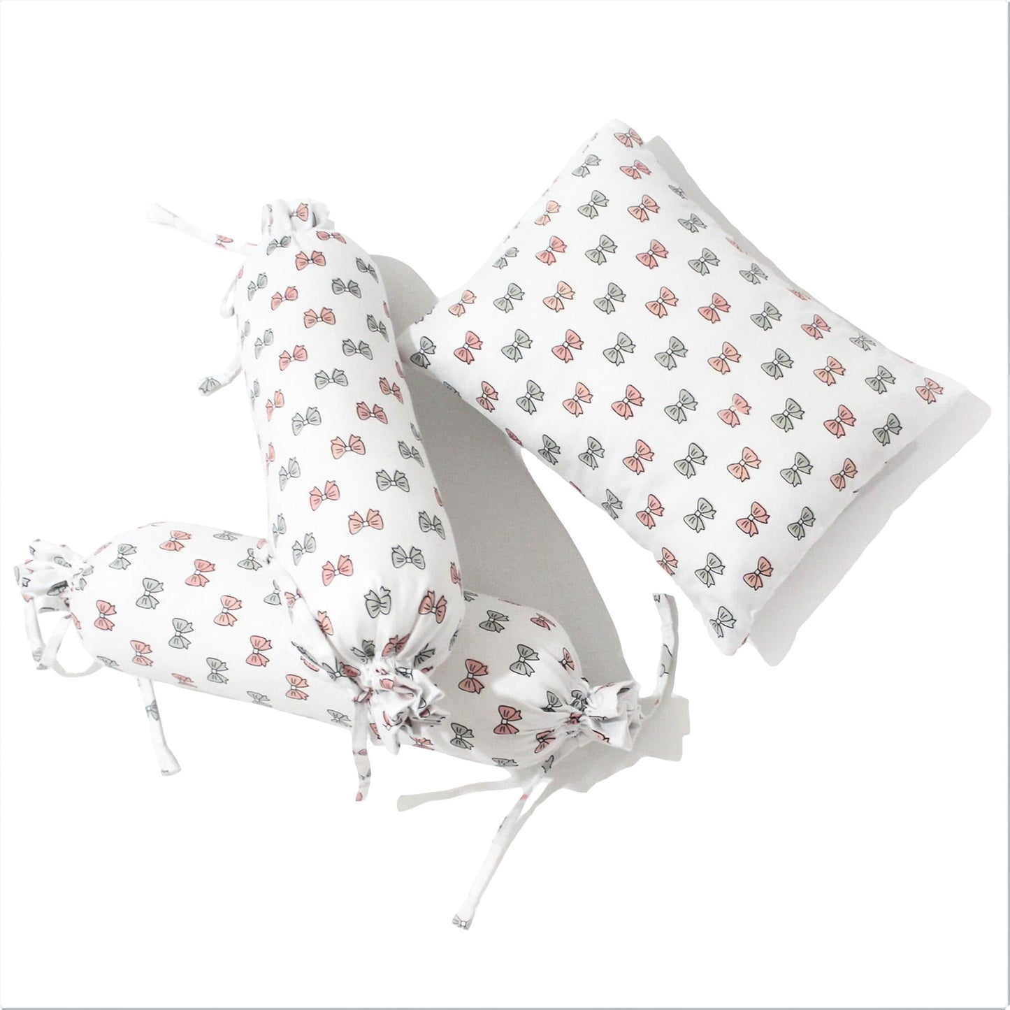 Pink Bow Bolster  Pillow Set 1 Pcs