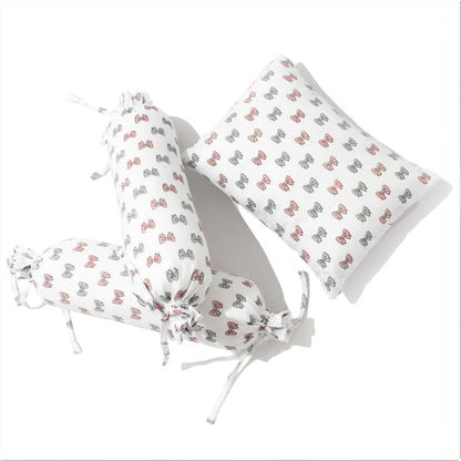Pink Bow Bolster  Pillow Set 1 Pcs